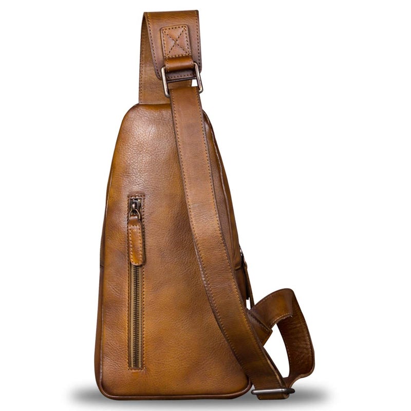 IVTG Genuine Leather Sling Bag for Men Chest Shoulder Crossbody Hiking Backpack Vintage Handmade Daypack (Brown) - Image 3
